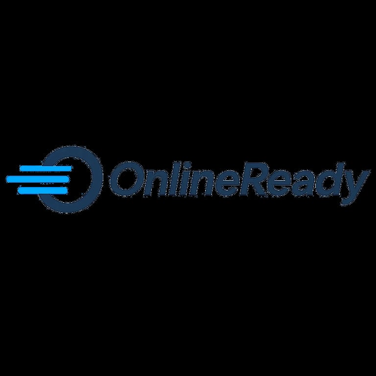 OnlineReady logo met blauwe cirkel design en horizontale lijnen